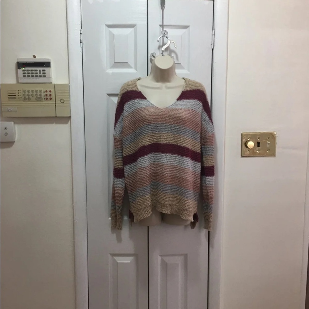 Knox Rose Stripe V Neck Pullover Sweater